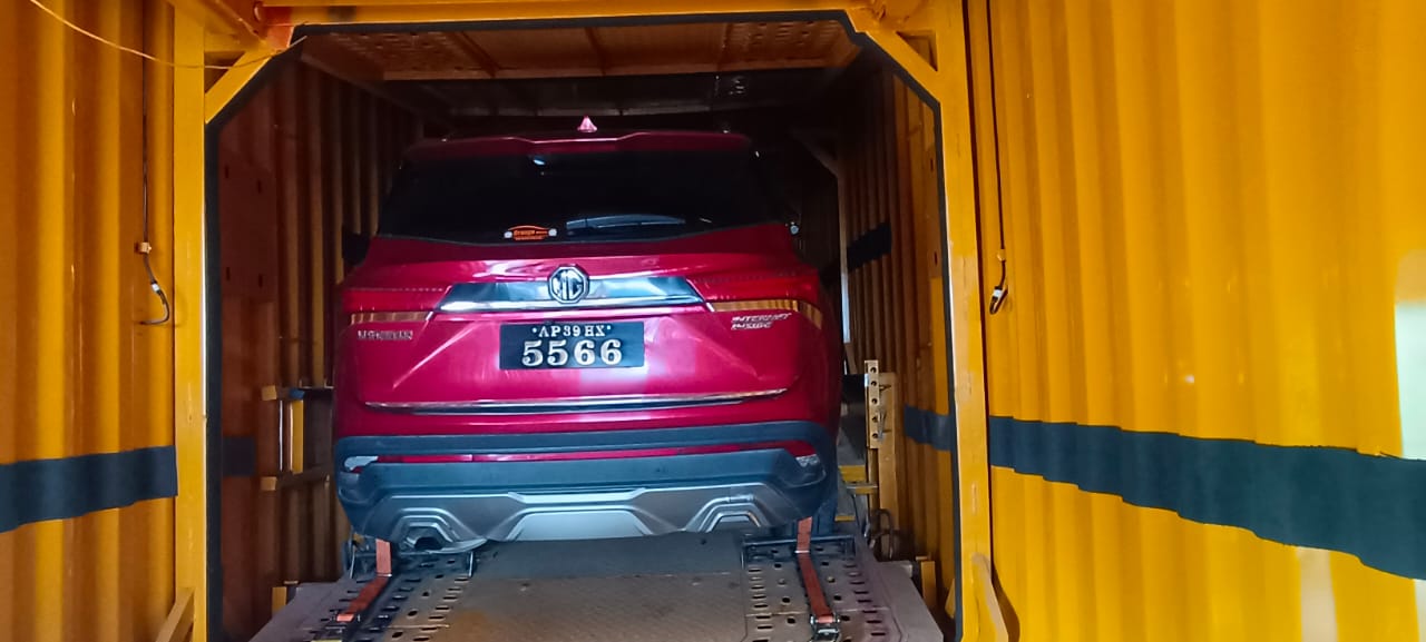 Car loaded inside enclosed carrier