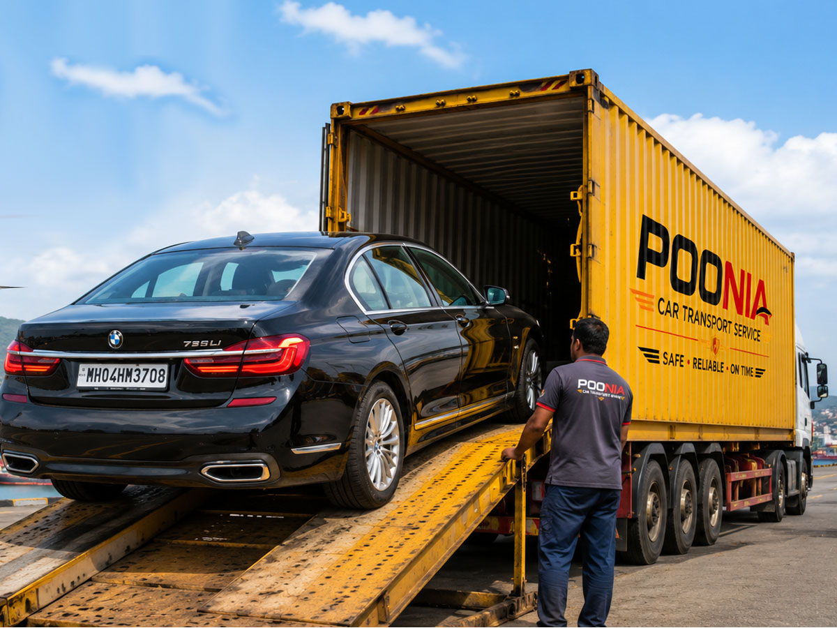 Car carrier truck transporting vehicles on highway